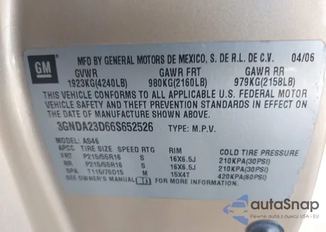 2006 Chevrolet Hhr Lt z USA, uszkodzony, nr VIN 3GNDA23D66S652526